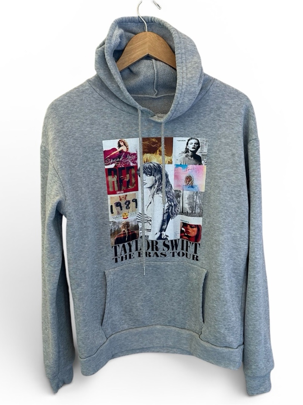 Taylor Swift Gray Pullover Hoodie with Multicolor Tour Collage Unisex Small